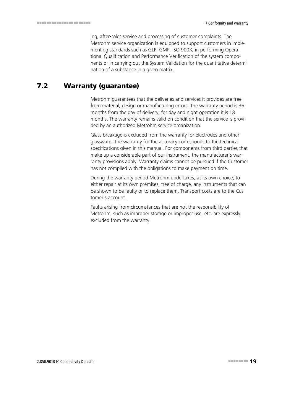 2 warranty (guarantee), Warranty (guarantee) | Metrohm 850 Professional IC Detector - iDetector User Manual | Page 27 / 30