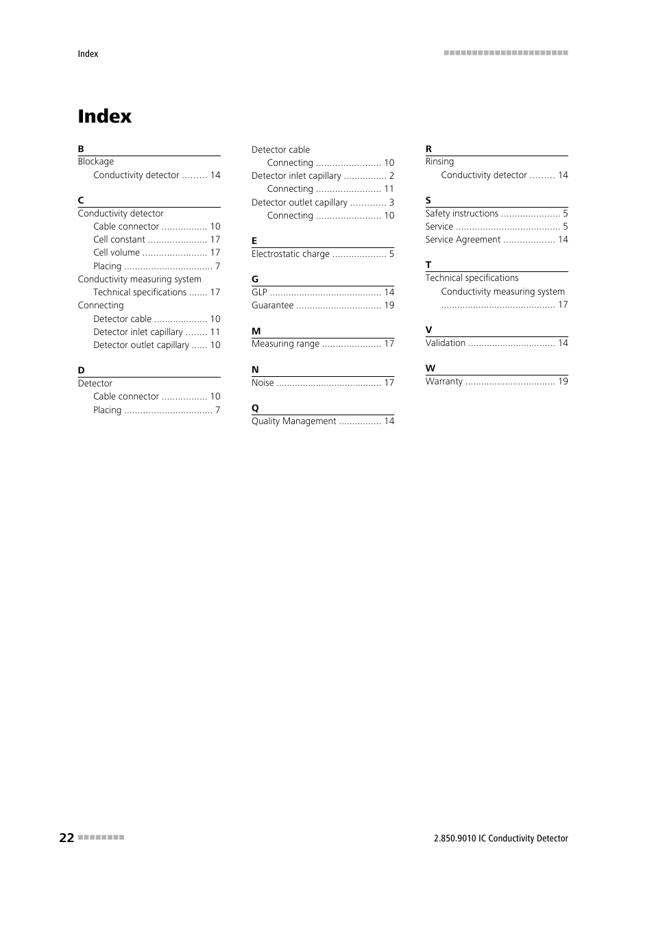 Index | Metrohm 850 Professional IC Detector - iDetector User Manual | Page 30 / 30