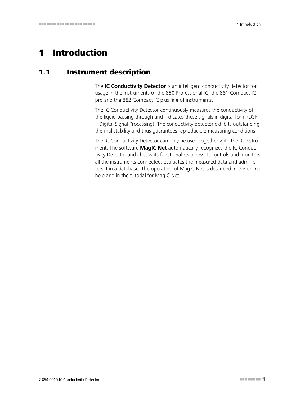 1 introduction, 1 instrument description, Instrument description | Metrohm 850 Professional IC Detector - iDetector User Manual | Page 9 / 30