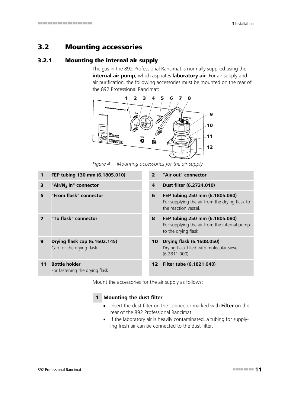 2 mounting accessories, 1 mounting the internal air supply, Mounting accessories | Mounting the internal air supply, Figure 4, Mounting accessories for the air supply | Metrohm 892 Professional Rancimat User Manual | Page 19 / 65