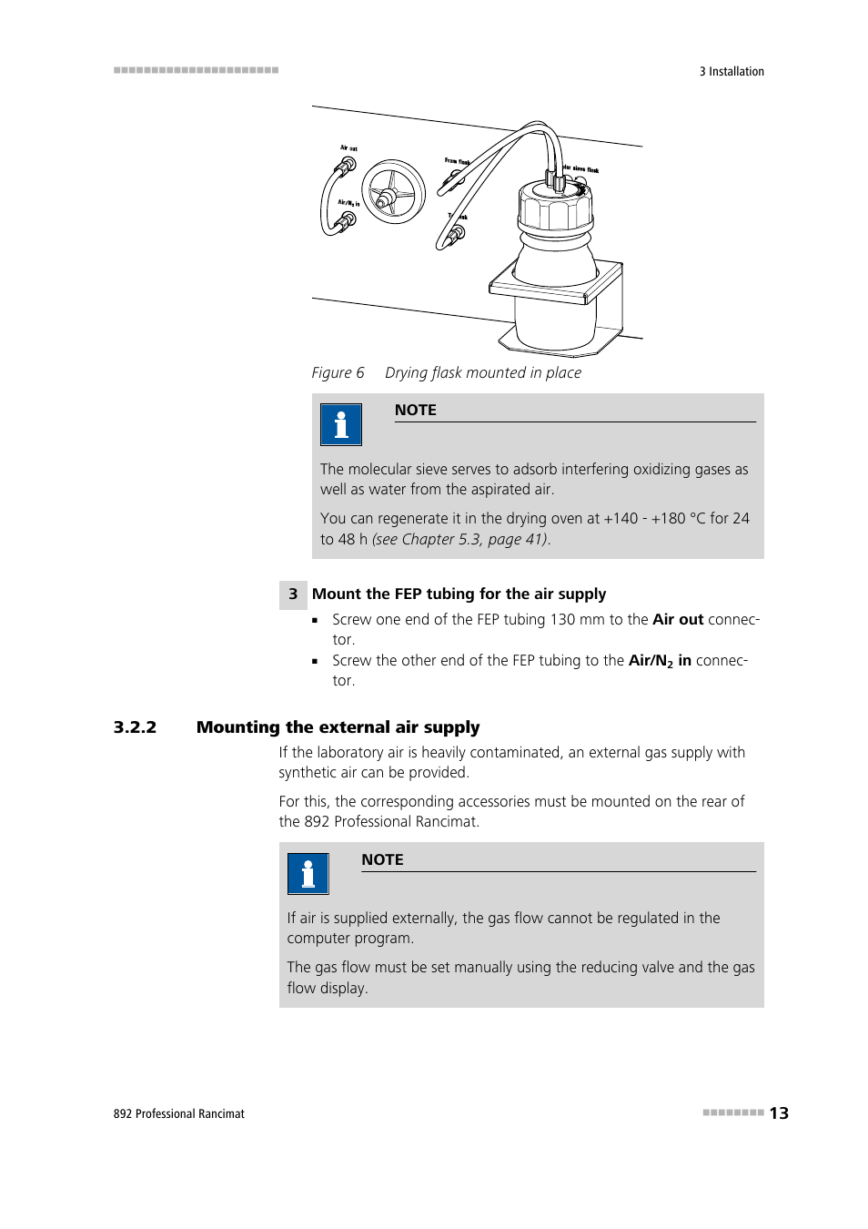 2 mounting the external air supply, Mounting the external air supply, Figure 6 | Drying flask mounted in place | Metrohm 892 Professional Rancimat User Manual | Page 21 / 65