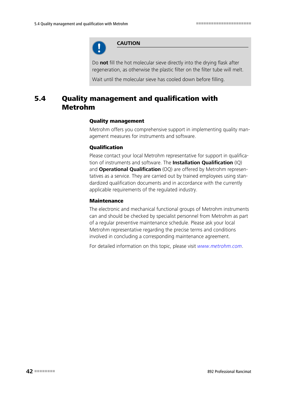 Quality management and qualification with metrohm | Metrohm 892 Professional Rancimat User Manual | Page 50 / 65