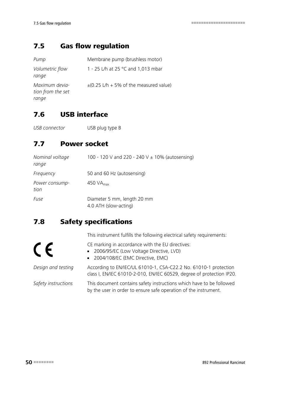 5 gas flow regulation, 6 usb interface, 7 power socket | 8 safety specifications, Gas flow regulation, Usb interface, Power socket, Safety specifications | Metrohm 892 Professional Rancimat User Manual | Page 58 / 65