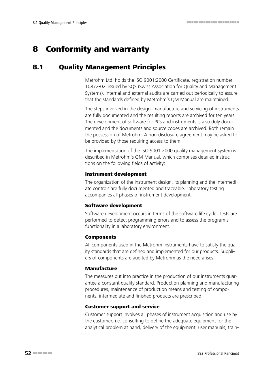 8 conformity and warranty, 1 quality management principles, Quality management principles | Metrohm 892 Professional Rancimat User Manual | Page 60 / 65