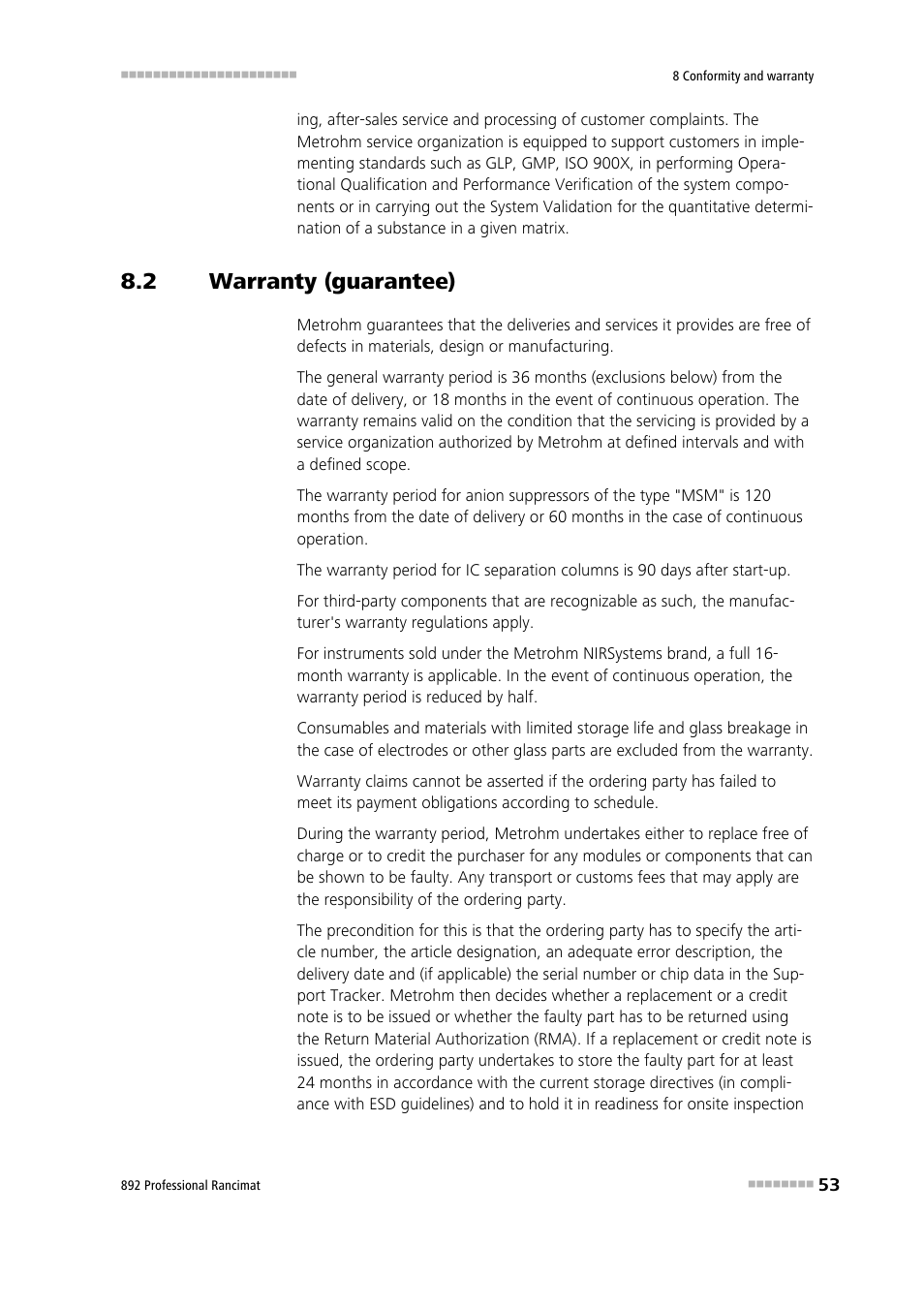 2 warranty (guarantee), Warranty (guarantee) | Metrohm 892 Professional Rancimat User Manual | Page 61 / 65