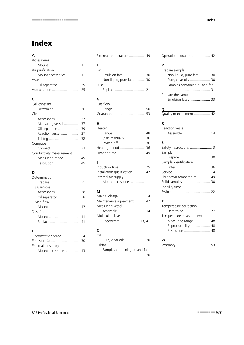 Index | Metrohm 892 Professional Rancimat User Manual | Page 65 / 65