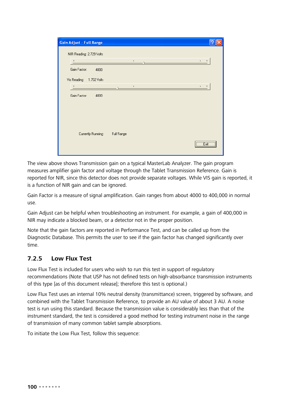 5 low flux test, Low flux test | Metrohm NIRS XDS MasterLab Analyzer User Manual | Page 102 / 167