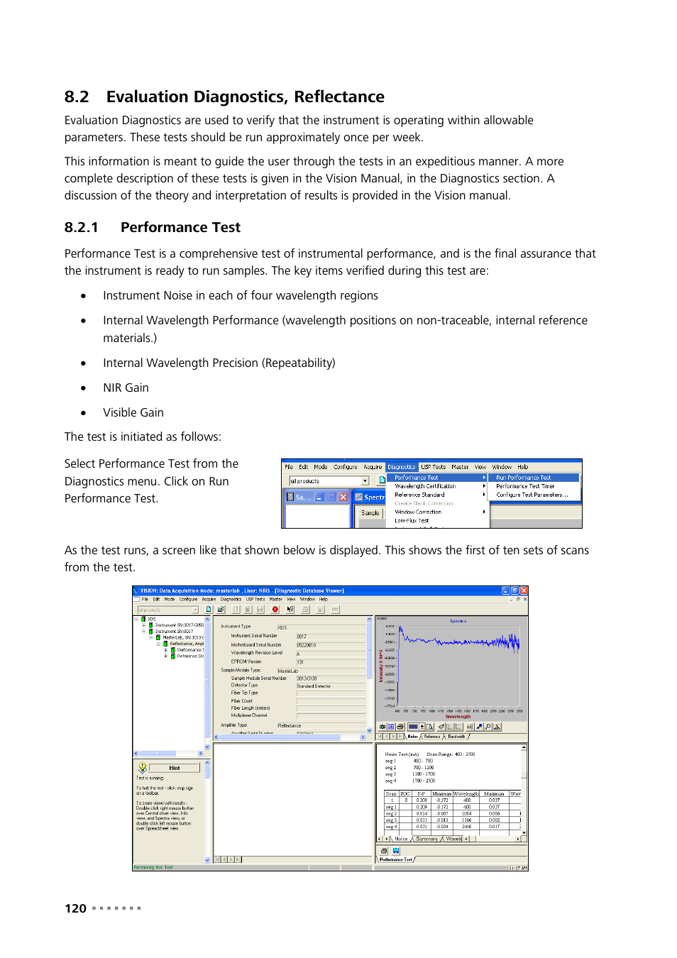 2 evaluation diagnostics, reflectance, 1 performance test, Evaluation diagnostics, reflectance | Performance test | Metrohm NIRS XDS MasterLab Analyzer User Manual | Page 122 / 167