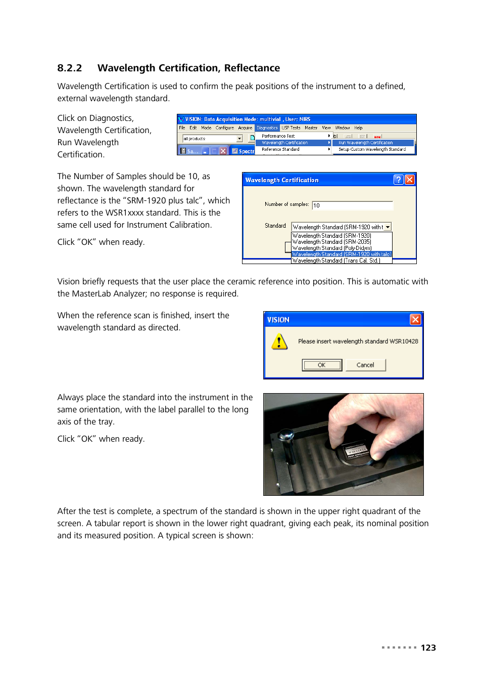 2 wavelength certification, reflectance, Wavelength certification, reflectance | Metrohm NIRS XDS MasterLab Analyzer User Manual | Page 125 / 167