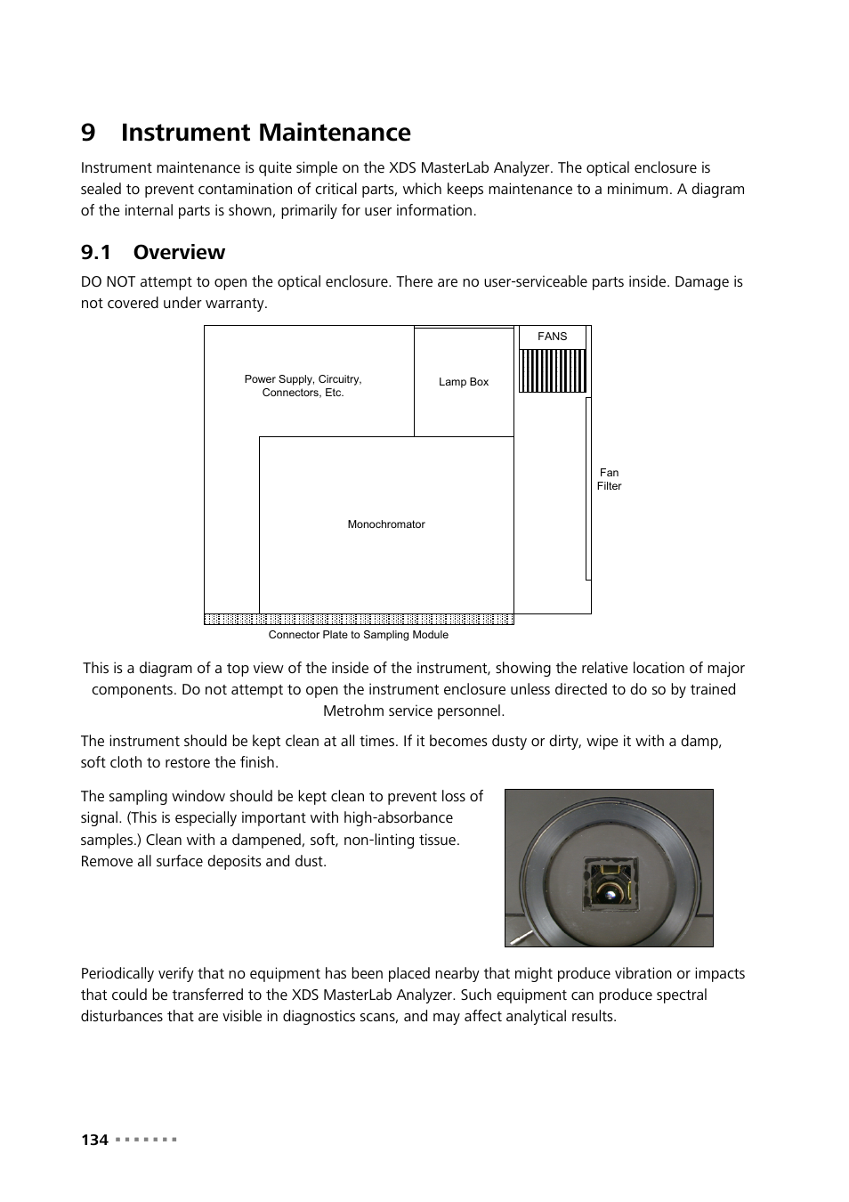 9 instrument maintenance, 1 overview, Instrument maintenance | Overview, 9instrument maintenance | Metrohm NIRS XDS MasterLab Analyzer User Manual | Page 136 / 167