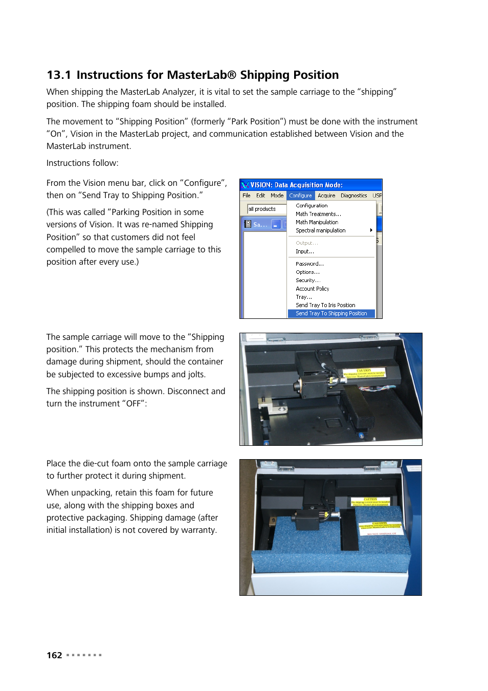 1 instructions for masterlab® shipping position, Instructions for masterlab® shipping position | Metrohm NIRS XDS MasterLab Analyzer User Manual | Page 164 / 167