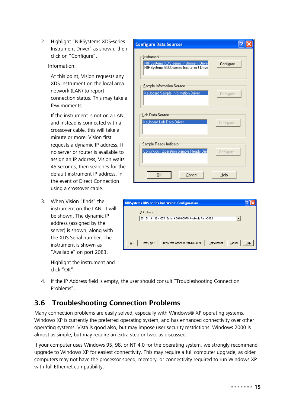 6 troubleshooting connection problems, Troubleshooting connection problems | Metrohm NIRS XDS MasterLab Analyzer User Manual | Page 17 / 167