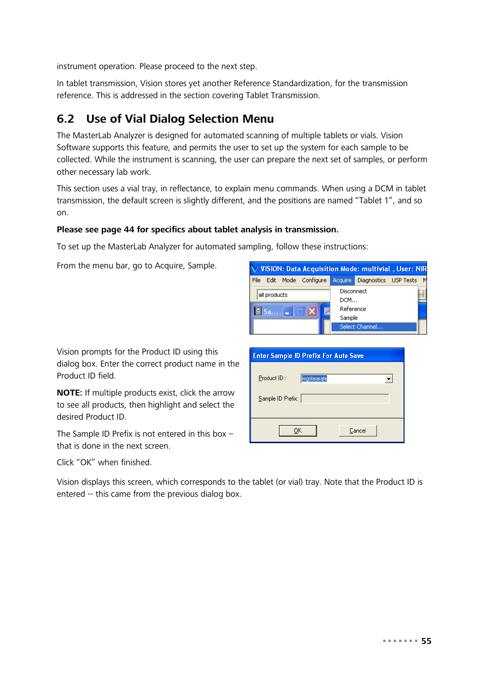 2 use of vial dialog selection menu, Use of vial dialog selection menu | Metrohm NIRS XDS MasterLab Analyzer User Manual | Page 57 / 167