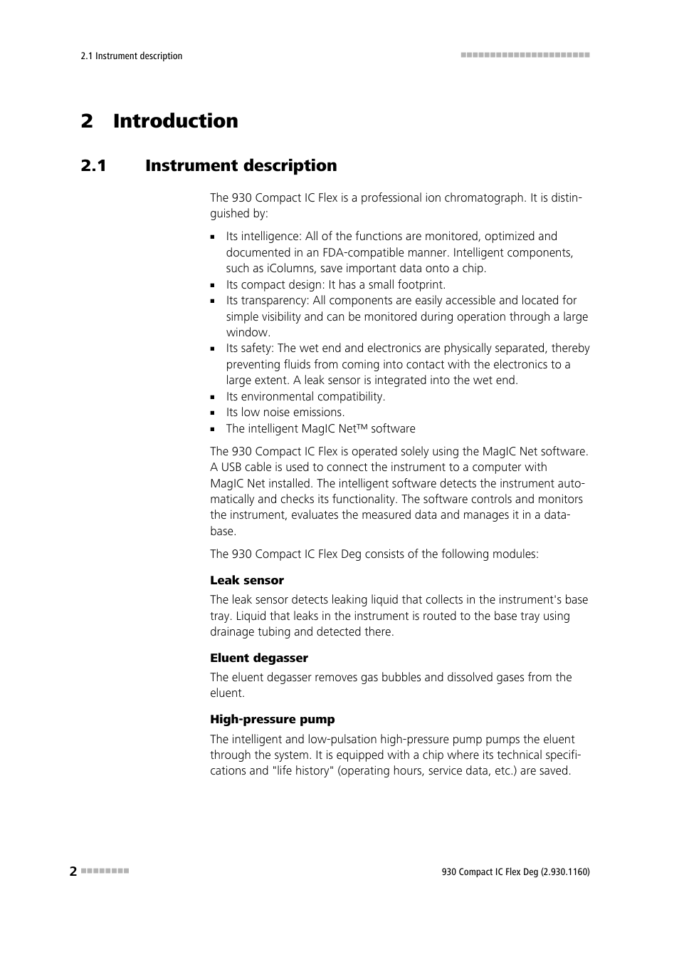 2 introduction, 1 instrument description, Instrument description | Metrohm 930 Compact IC Flex Deg User Manual | Page 10 / 41