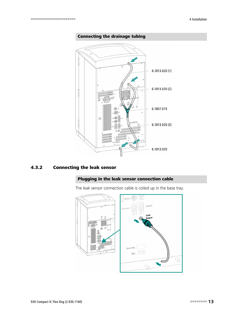 2 connecting the leak sensor, Connecting the leak sensor | Metrohm 930 Compact IC Flex Deg User Manual | Page 21 / 41
