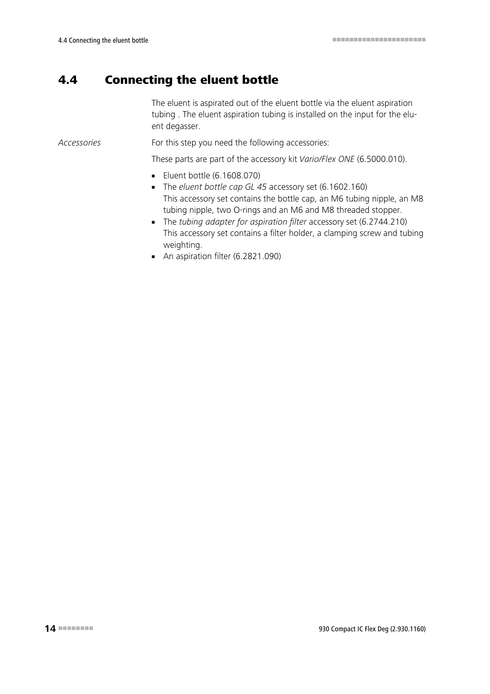 4 connecting the eluent bottle, Connecting the eluent bottle | Metrohm 930 Compact IC Flex Deg User Manual | Page 22 / 41
