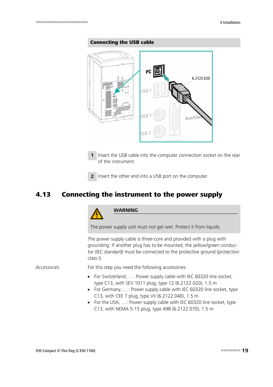 13 connecting the instrument to the power supply | Metrohm 930 Compact IC Flex Deg User Manual | Page 27 / 41