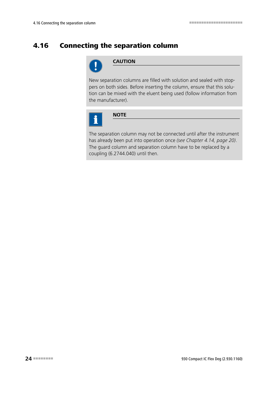 16 connecting the separation column | Metrohm 930 Compact IC Flex Deg User Manual | Page 32 / 41