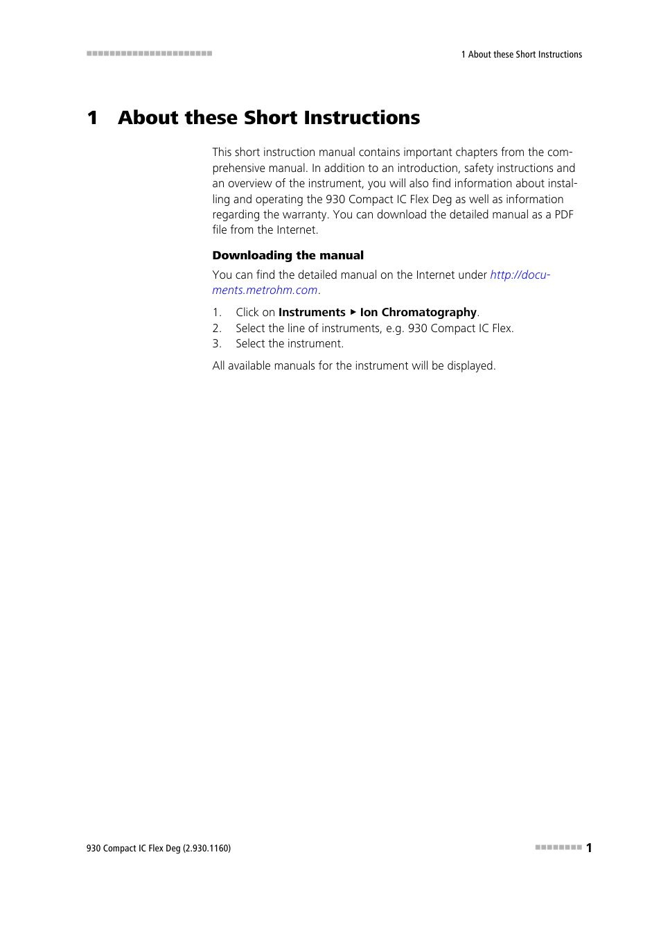 1 about these short instructions | Metrohm 930 Compact IC Flex Deg User Manual | Page 9 / 41