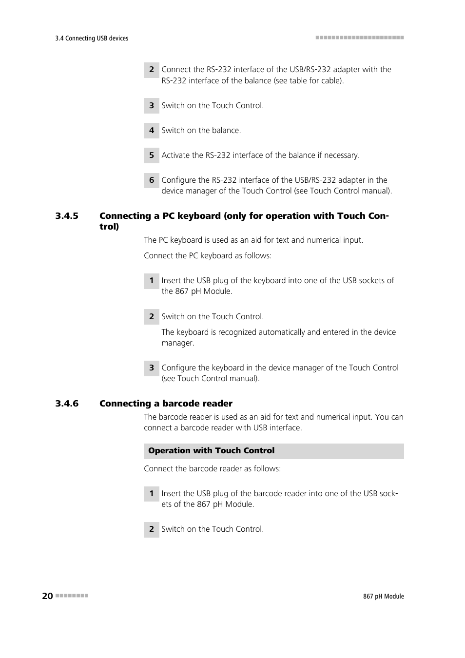 6 connecting a barcode reader, Connecting a barcode reader | Metrohm 867 pH Module User Manual | Page 28 / 63