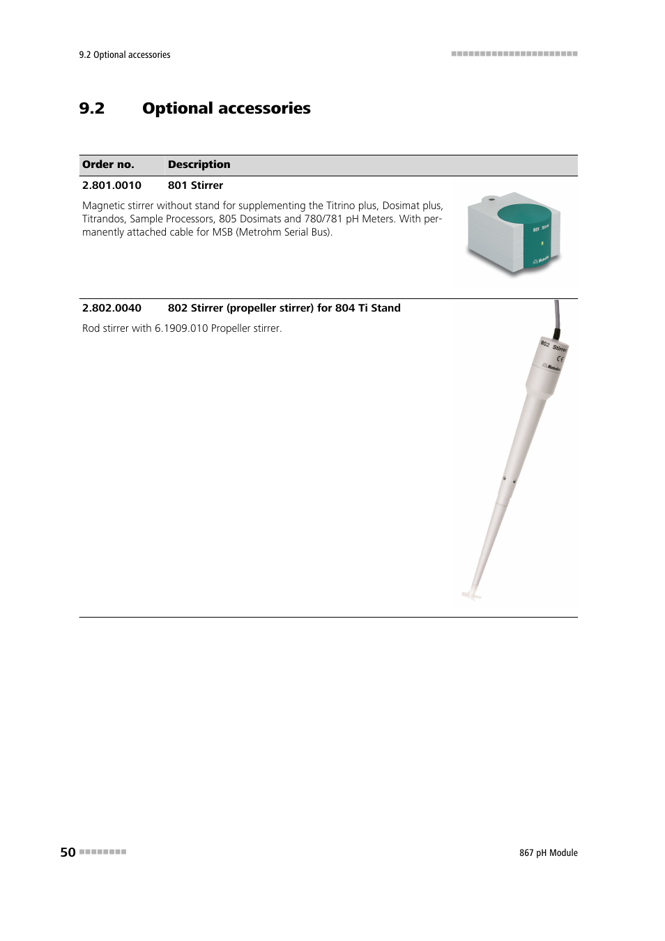 2 optional accessories, Optional accessories | Metrohm 867 pH Module User Manual | Page 58 / 63