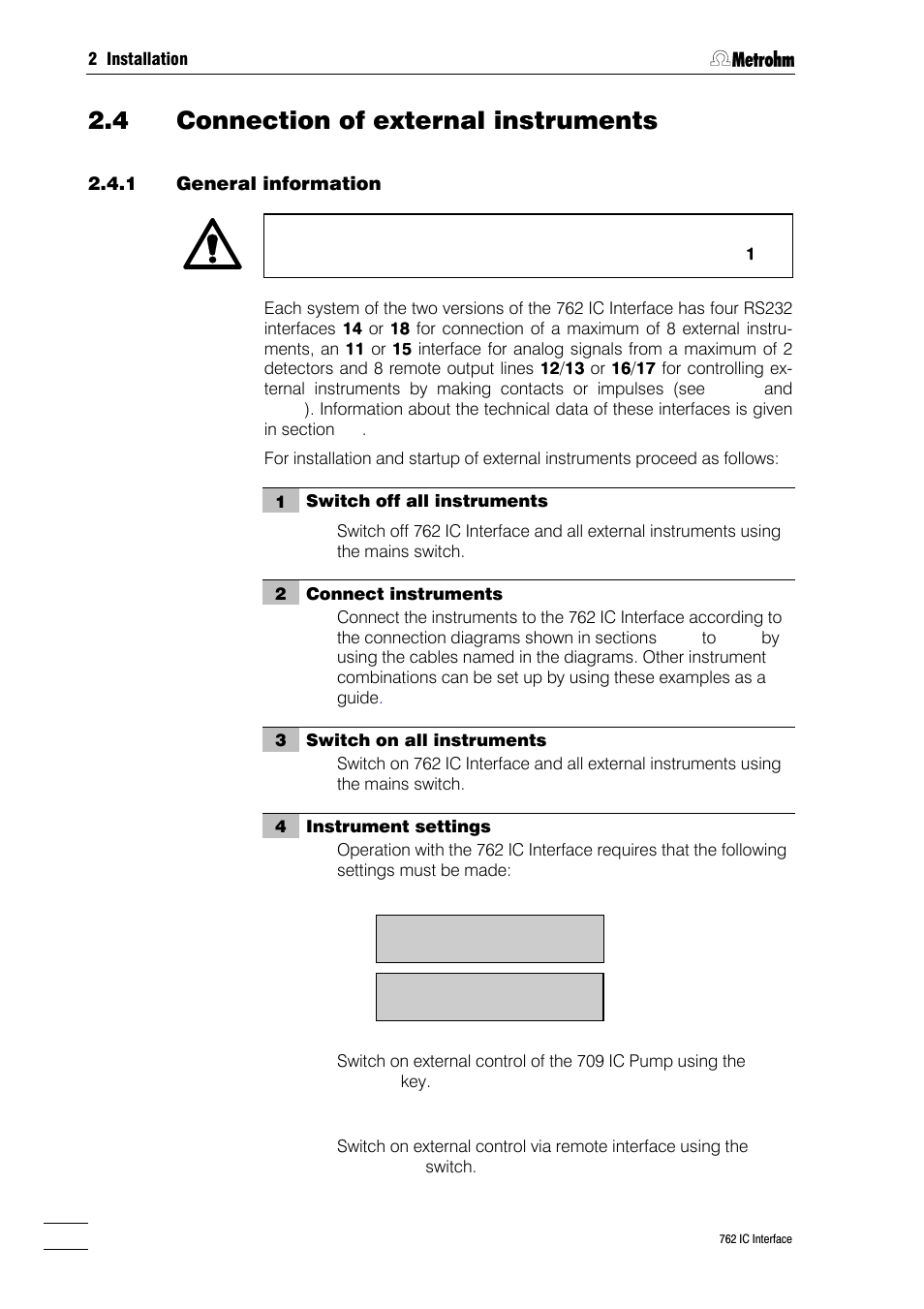 4 connection of external instruments | Metrohm 762 IC Interface User Manual | Page 16 / 42