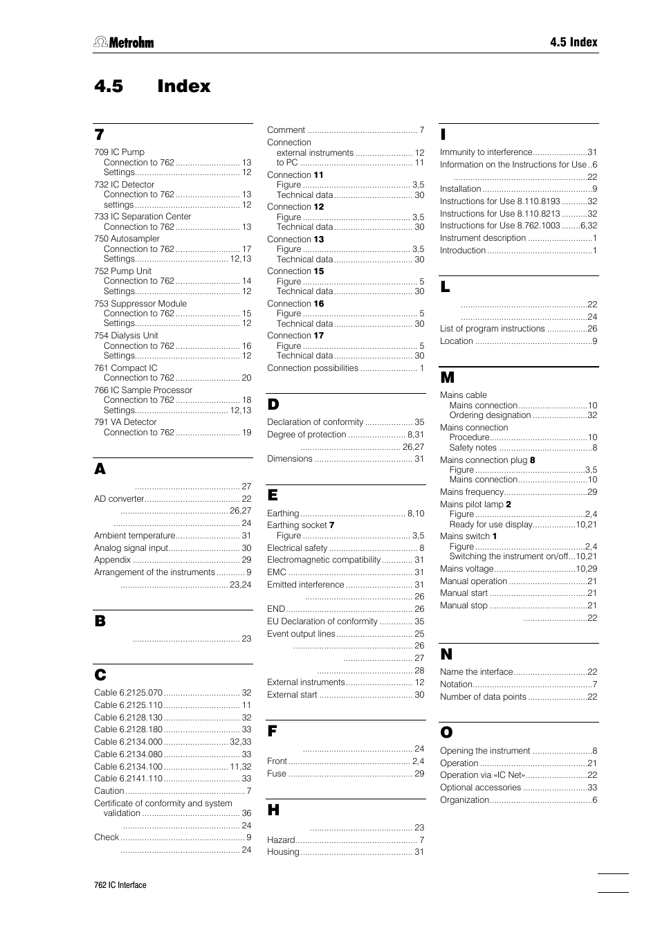 5 index | Metrohm 762 IC Interface User Manual | Page 41 / 42