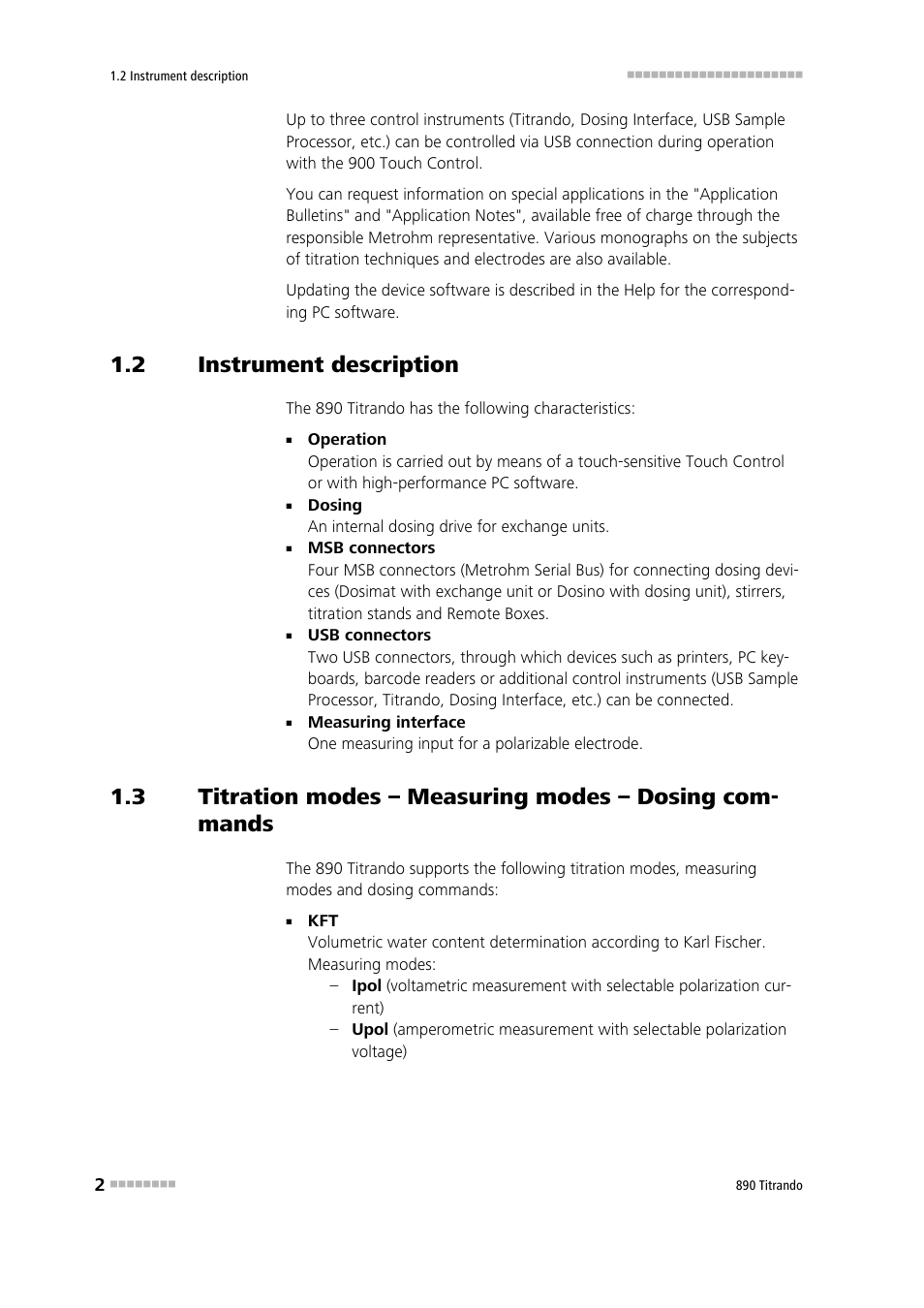 2 instrument description, Instrument description | Metrohm 890 Titrando User Manual | Page 10 / 50