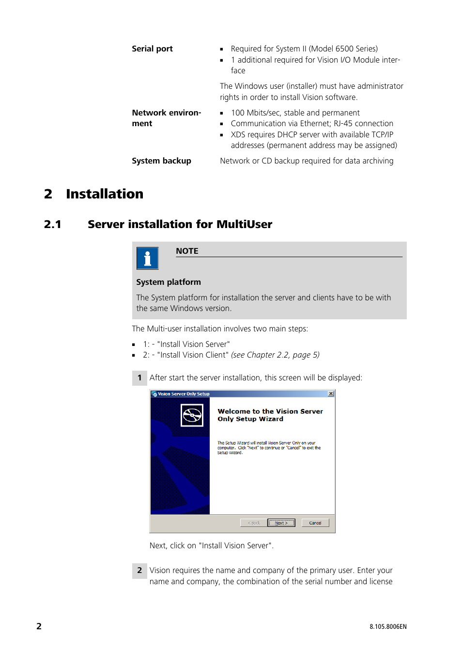 2 installation, 1 server installation for multiuser | Metrohm Vision Installation User Manual | Page 2 / 16