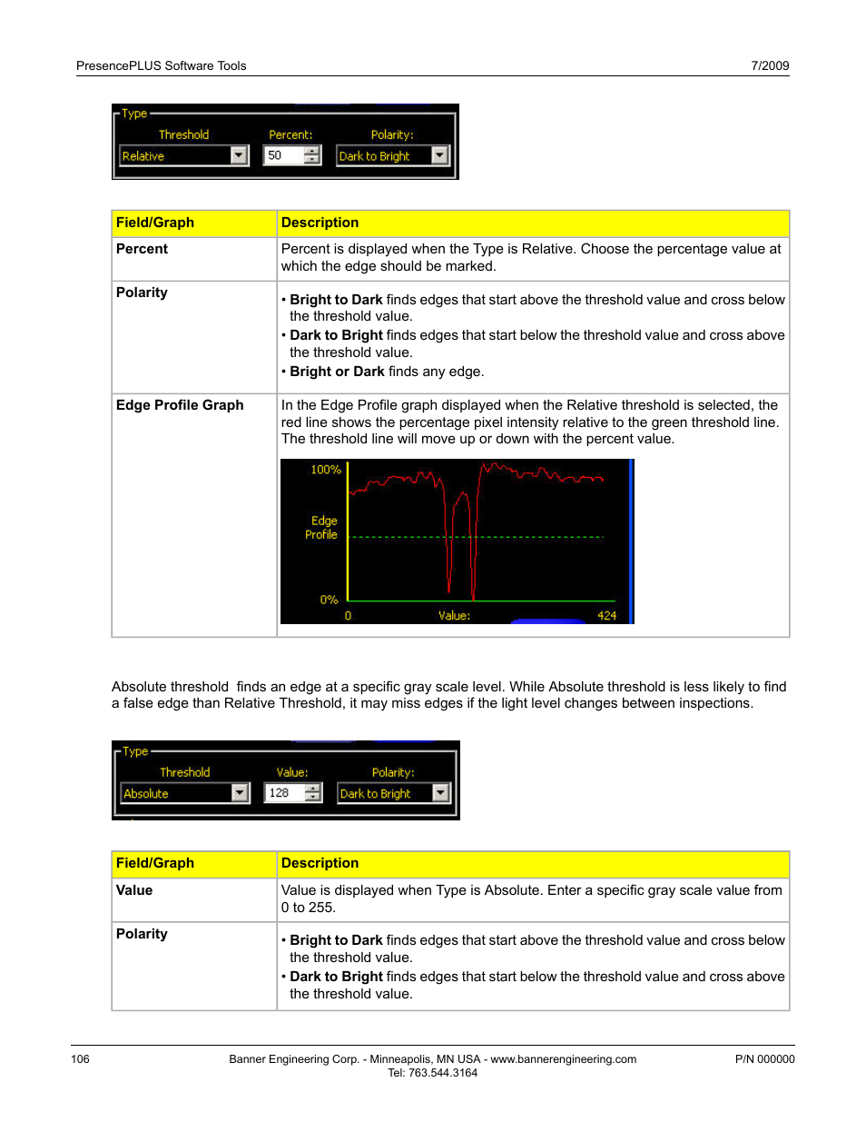 Absolute threshold | Banner PresencePLUS P4 EDGE 1.3 Series User Manual | Page 106 / 258