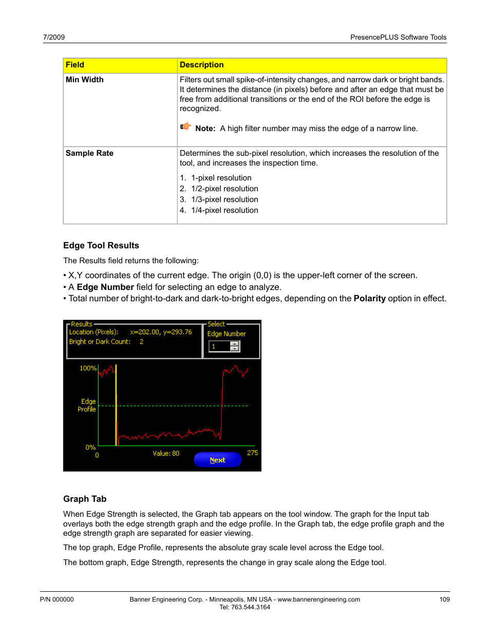 Edge tool results, Graph tab | Banner PresencePLUS P4 EDGE 1.3 Series User Manual | Page 109 / 258