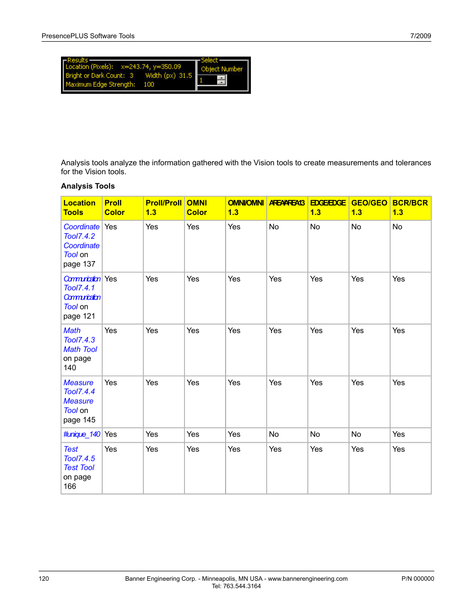 4 analysis tools | Banner PresencePLUS P4 EDGE 1.3 Series User Manual | Page 120 / 258