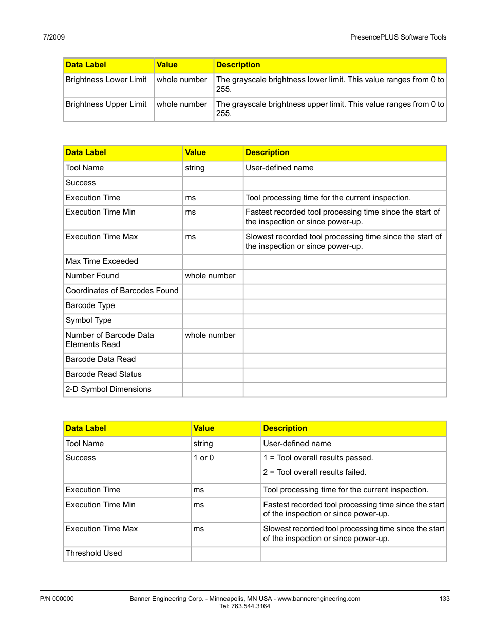 Communication tool exportable results: bead tool | Banner PresencePLUS P4 EDGE 1.3 Series User Manual | Page 133 / 258