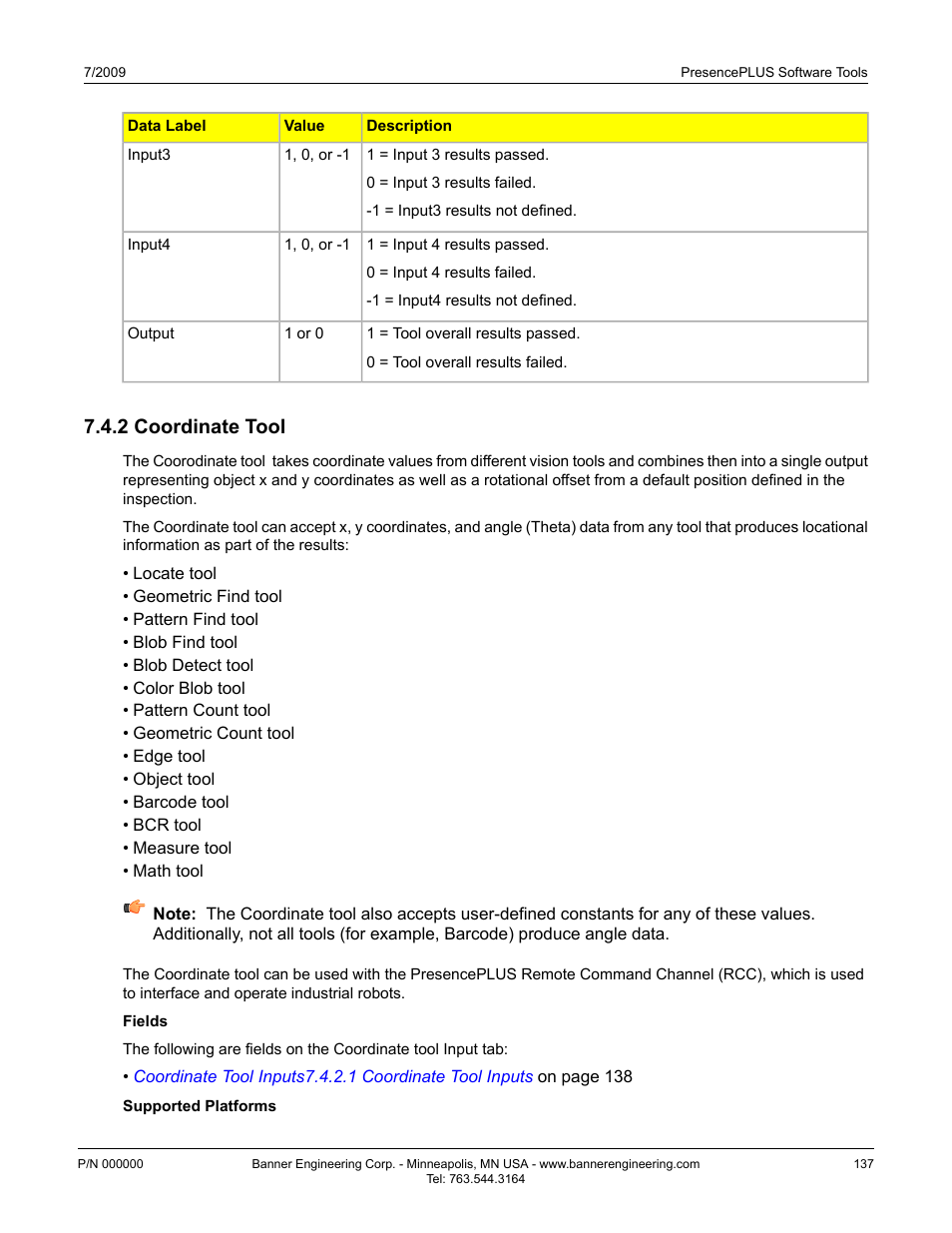 2 coordinate tool, Coordinate tool7.4.2 coordinate tool | Banner PresencePLUS P4 EDGE 1.3 Series User Manual | Page 137 / 258