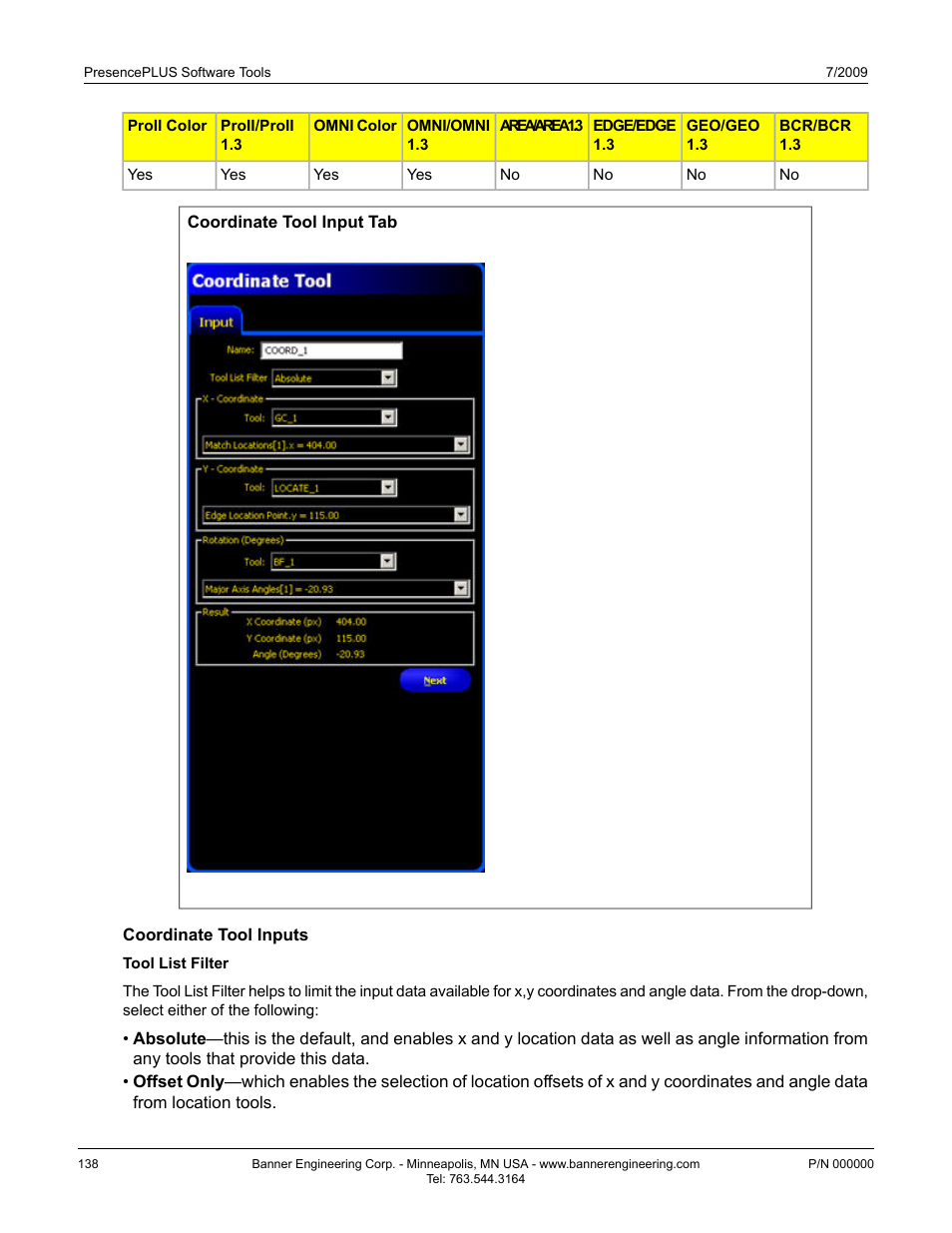 Coordinate tool inputs | Banner PresencePLUS P4 EDGE 1.3 Series User Manual | Page 138 / 258