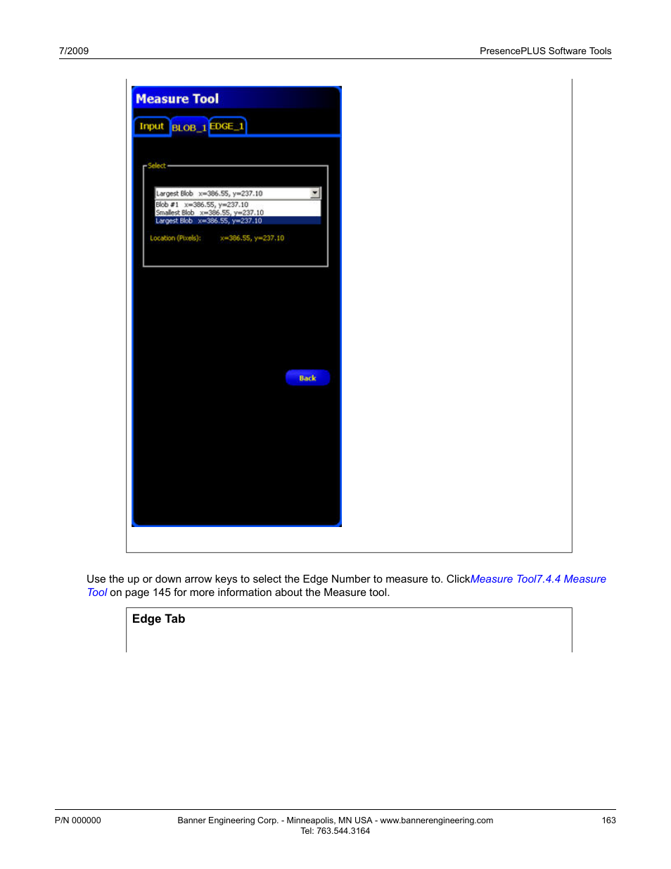 Measure tool edge tab | Banner PresencePLUS P4 EDGE 1.3 Series User Manual | Page 163 / 258