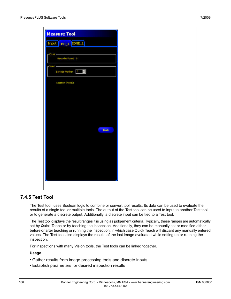 5 test tool, Test tool7.4.5 test tool | Banner PresencePLUS P4 EDGE 1.3 Series User Manual | Page 166 / 258
