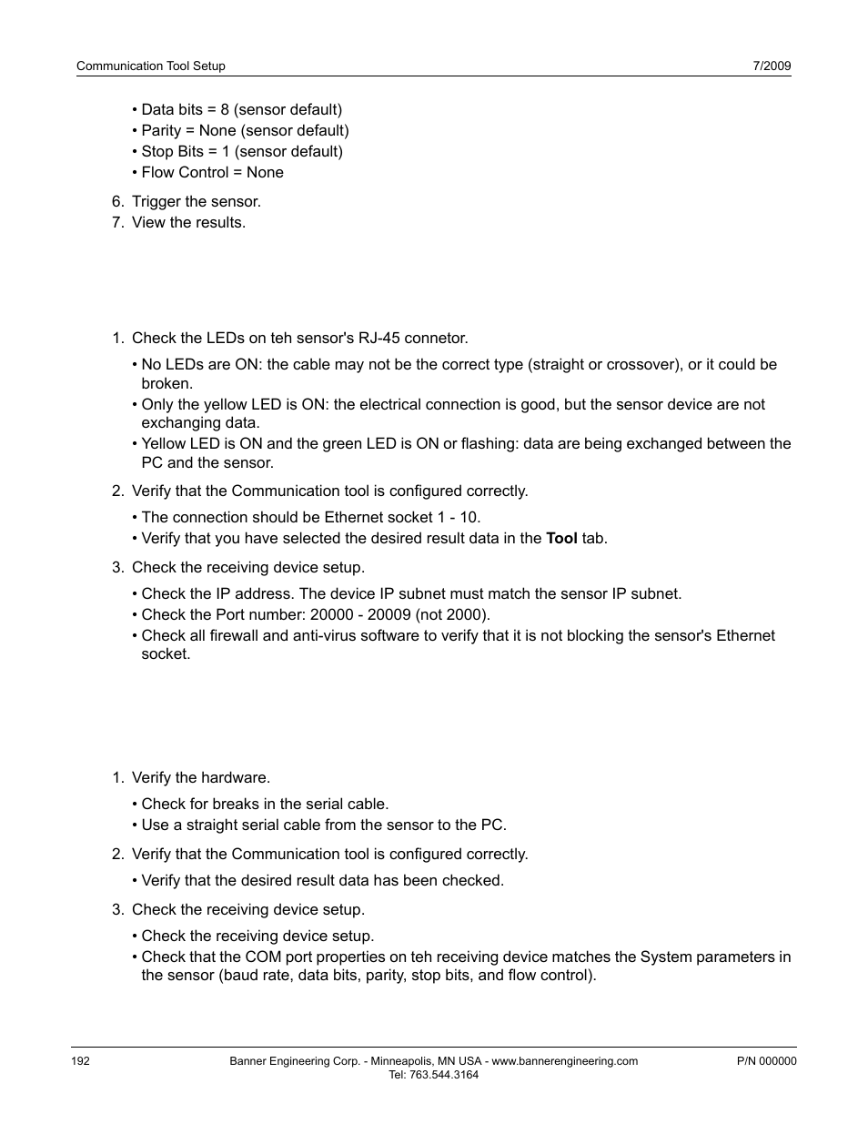 5 troubleshooting ethernet connections, 6 troubleshooting serial connections | Banner PresencePLUS P4 EDGE 1.3 Series User Manual | Page 192 / 258