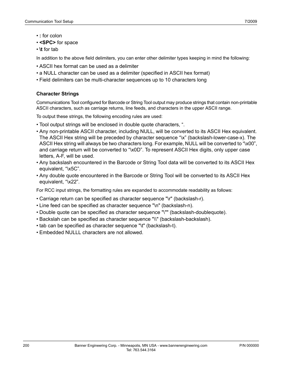 Character strings | Banner PresencePLUS P4 EDGE 1.3 Series User Manual | Page 200 / 258