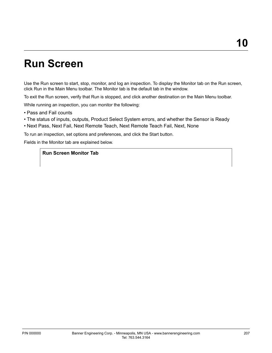 Run screen, 10 run screen | Banner PresencePLUS P4 EDGE 1.3 Series User Manual | Page 207 / 258