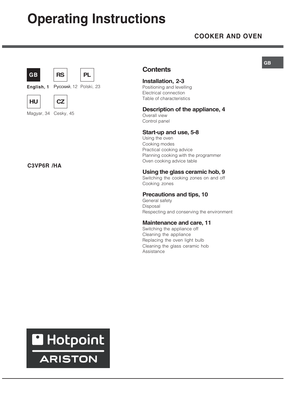 Hotpoint Ariston C 3 VP6 R/HA User Manual | 60 pages