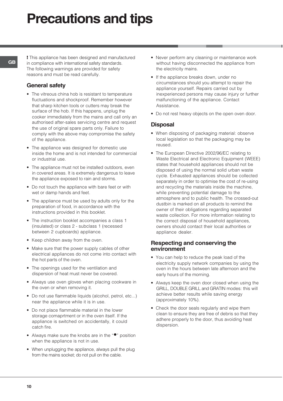 Precautions and tips | Hotpoint Ariston C 3 VP6 R/HA User Manual | Page 10 / 60