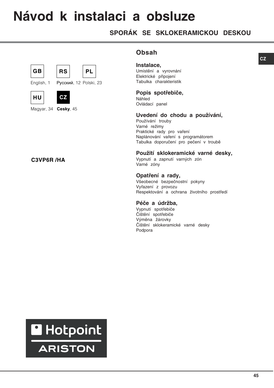 Hotpoint Ariston C 3 VP6 R/HA User Manual | Page 45 / 60