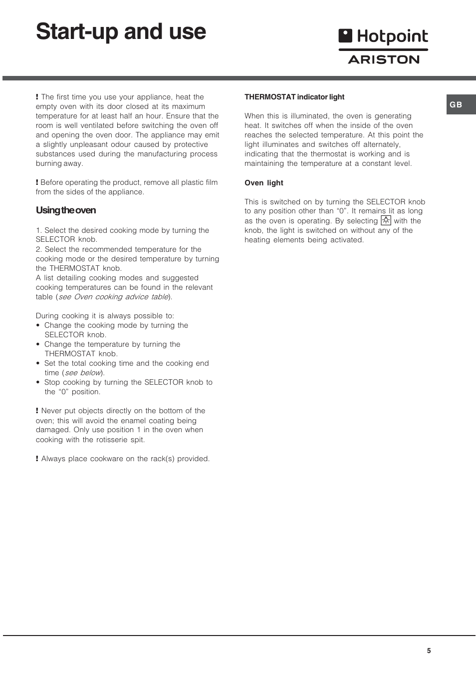 Start-up and use | Hotpoint Ariston C 3 VP6 R/HA User Manual | Page 5 / 60