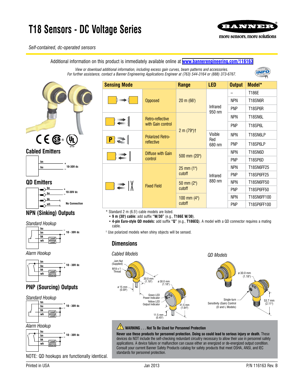 Banner T18 Series User Manual | 2 pages