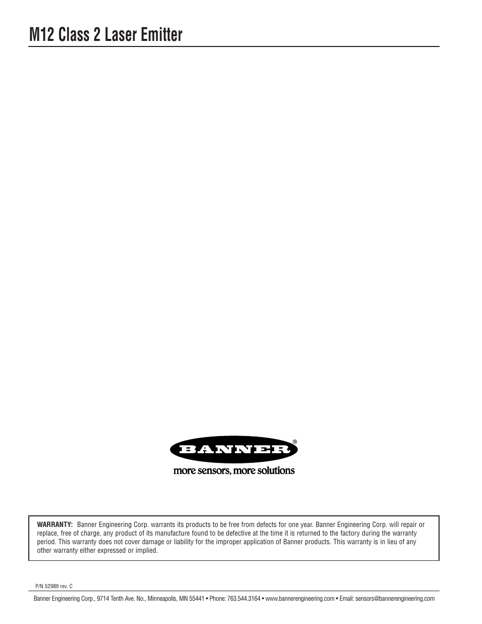 M12 class 2 laser emitter | Banner M12 Laser Emitters User Manual | Page 8 / 8