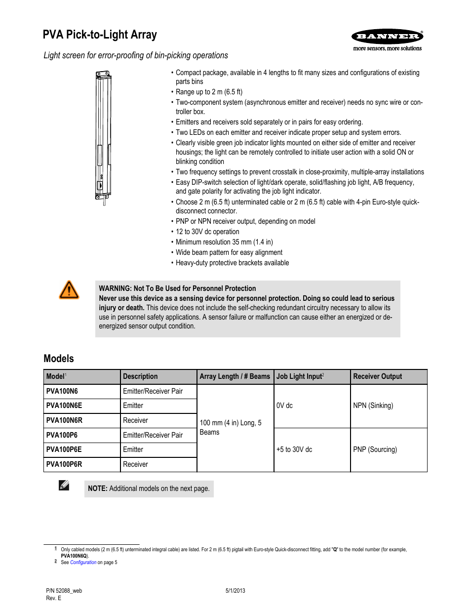 Banner PVA Pick-to-Lights User Manual | 10 pages