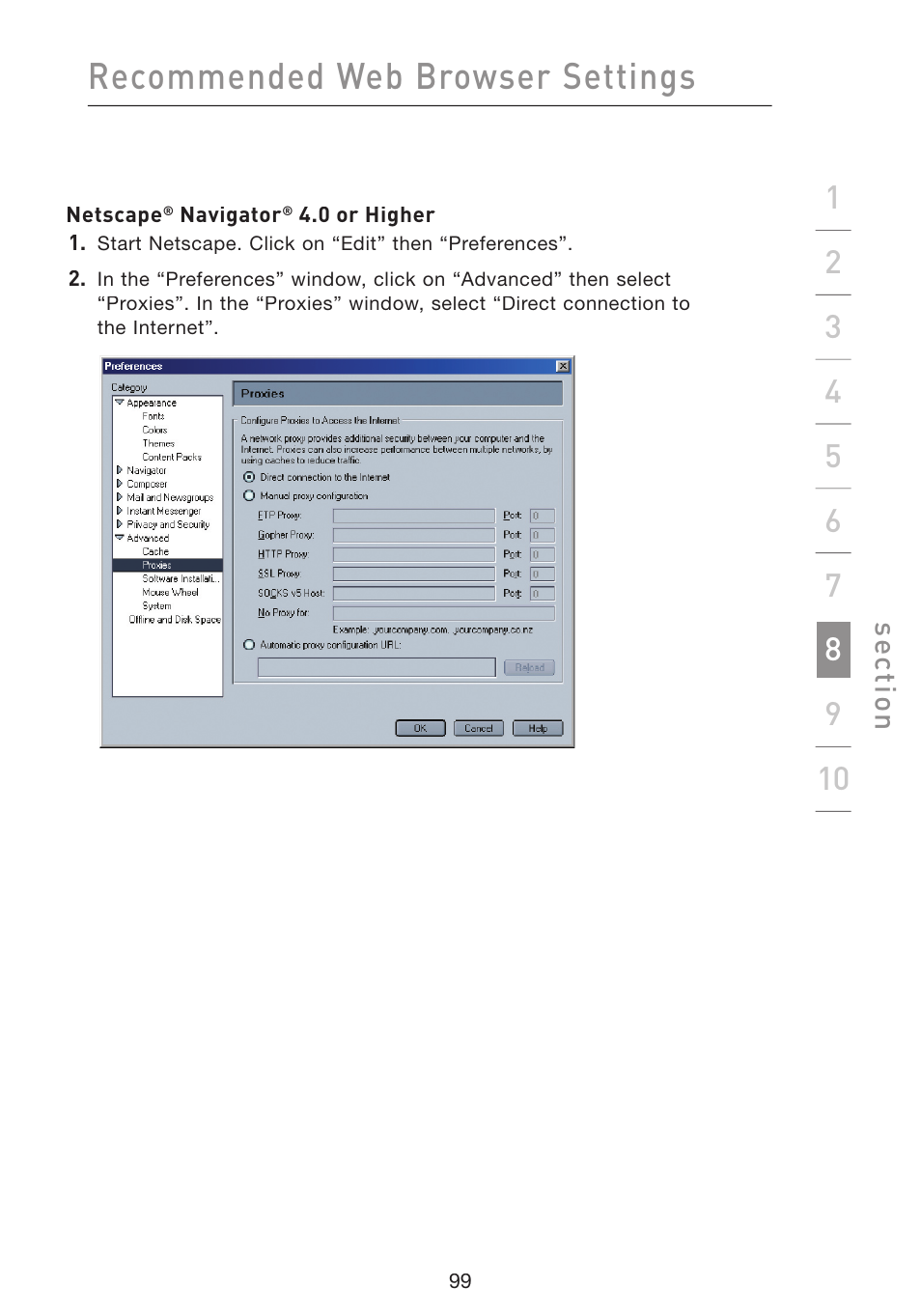 Recommended web browser settings | Belkin Wireless G Plus MIMO Router F5D9230-4 User Manual | Page 103 / 120