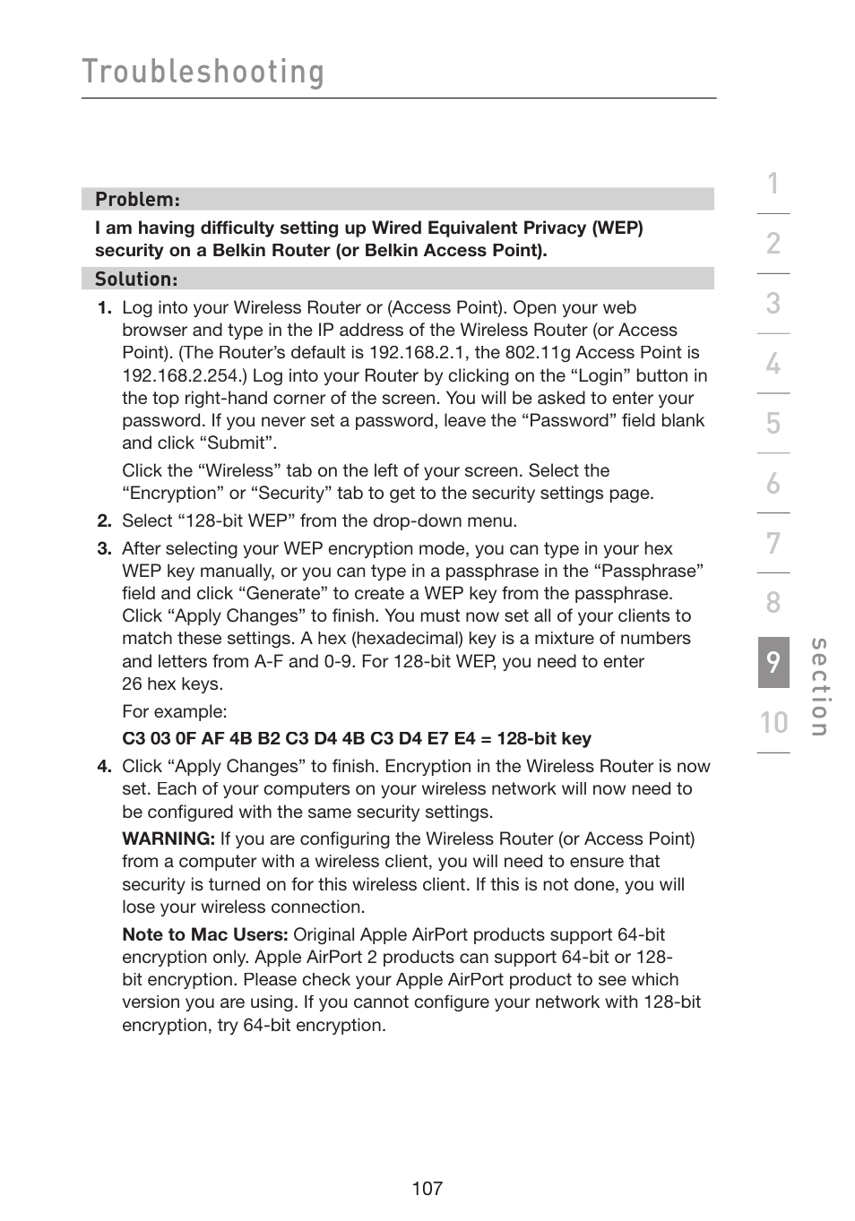 Troubleshooting | Belkin Wireless G Plus MIMO Router F5D9230-4 User Manual | Page 111 / 120