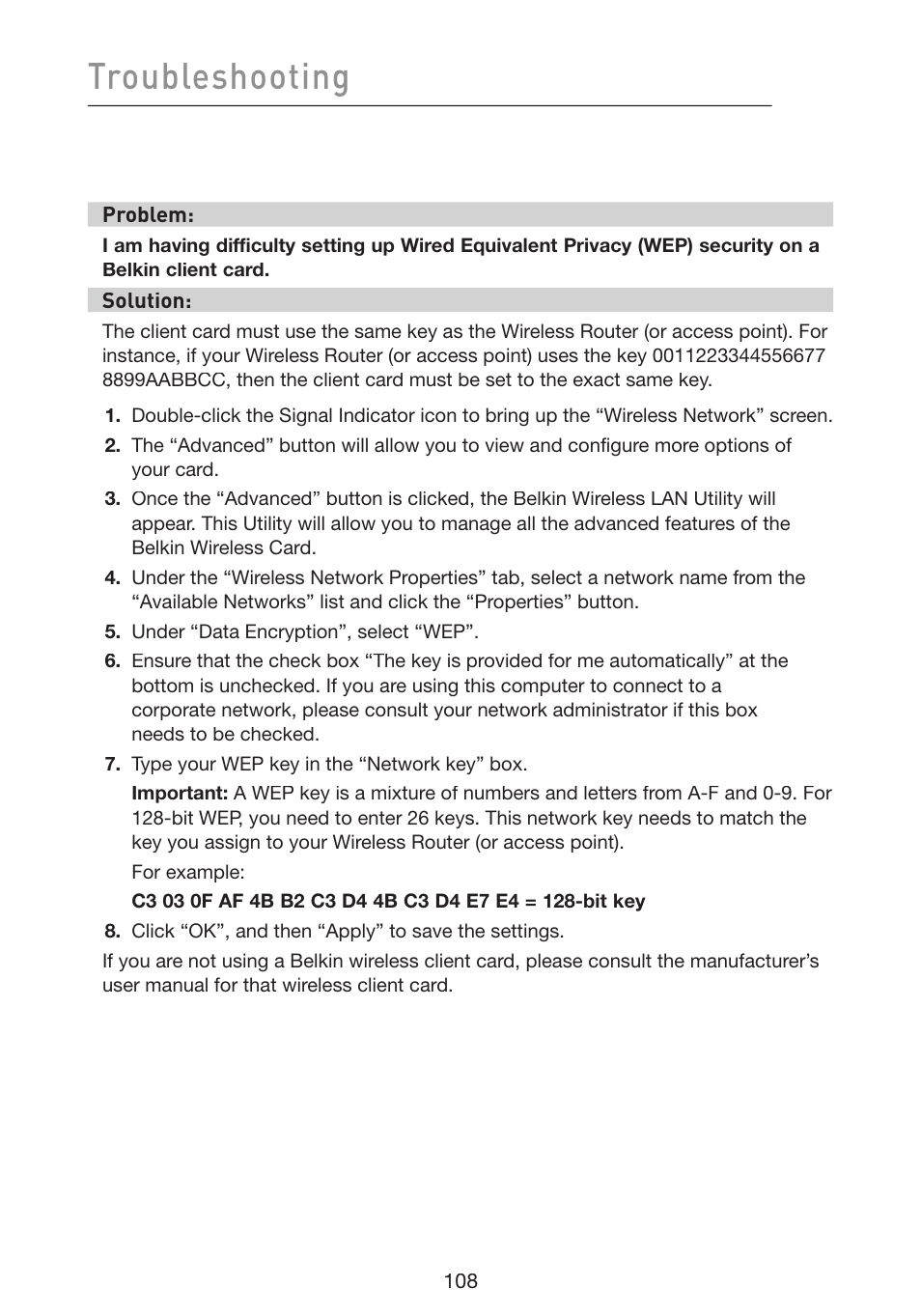 Troubleshooting | Belkin Wireless G Plus MIMO Router F5D9230-4 User Manual | Page 112 / 120